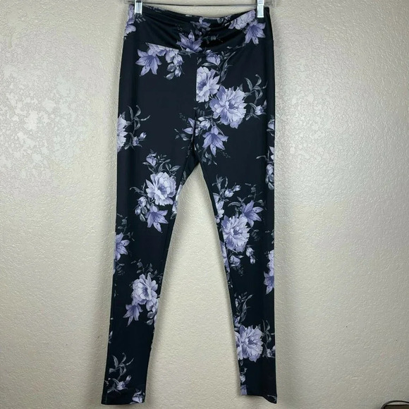 Athletech Pants - Athletech Leggings Women's Sz S High Waisted Floral Athletic Black Lavender